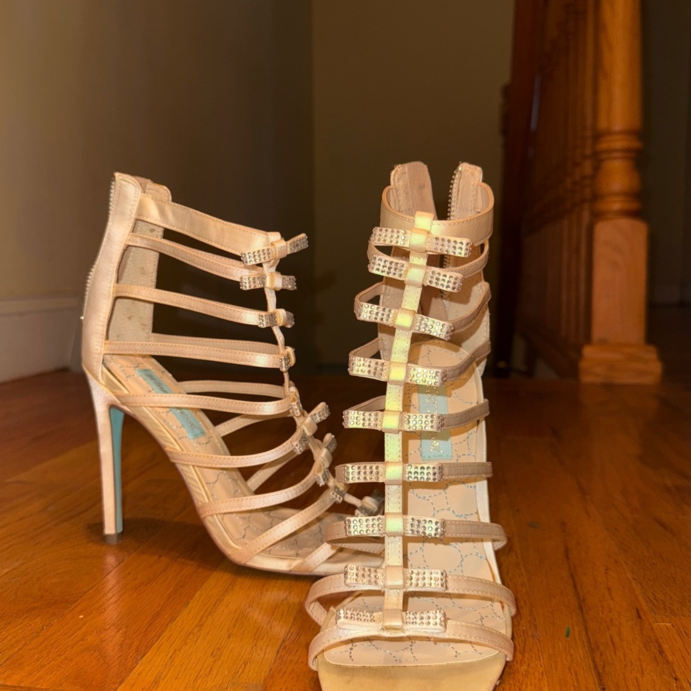 Betsey Johnson Cream Heels with Strappy Design